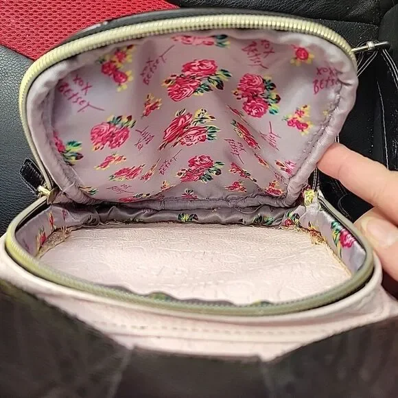 Betsey Johnson Mini Backpack Handbag Pink with Black Bow - Picture 8 of 12